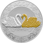 AQQÝ Лебедь монета из серебра с позолотой и бриллиантом одна унция ном
