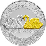 AQQÝ Лебедь монета из мельхиора с позолотой номинал 200 тенге аверс