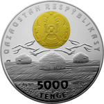 KIIZ ÚI Юрта монета из серебра с позолотой 1000 грамм номинал 5000 тен