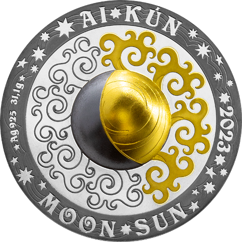 AI•KÚN Луна и Солнце монета из серебра с позолотой одна унция номинал